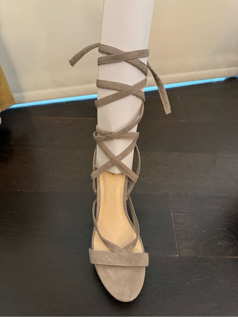 Guess Gray Suede Lace-Up Cork Wedge Sandal Heels - Picture 3 of 4